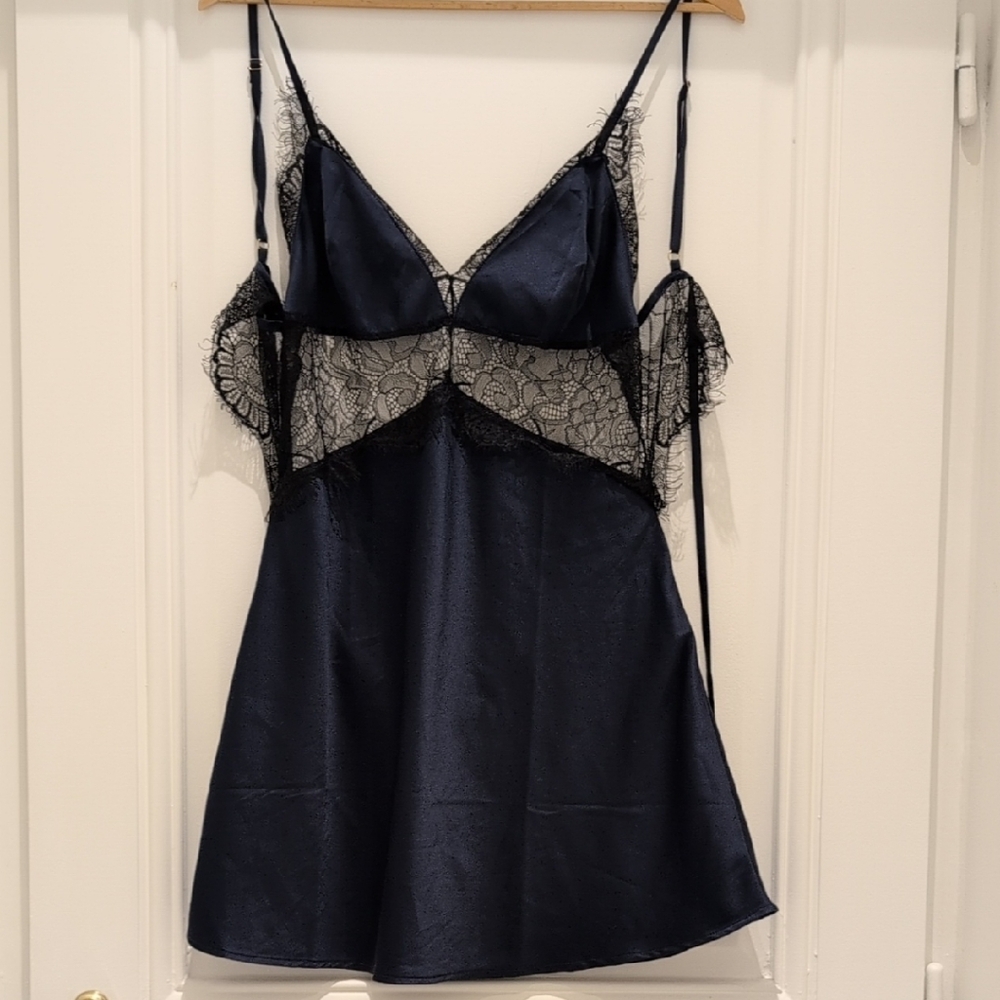 Wolf & Whistle Helena Navy Lace Trim Slip Dress 6